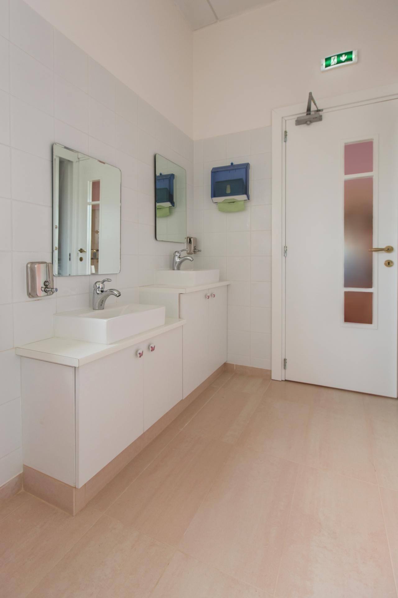 The bright changing and washroom area